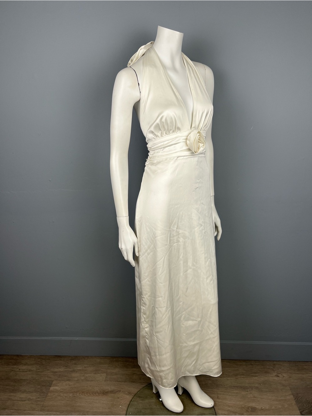 Abercrombie and Fitch Ivory Halter Maxi Dress with Rosette Waist